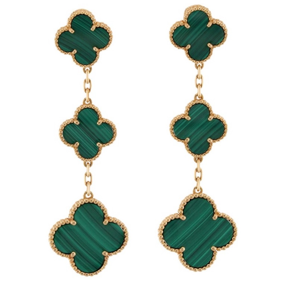 Van Cleef & Arpels Magic Alhambra 3 Motif Malachite Earrings